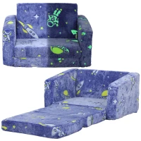 AIYAPLAY 2 in 1 Kids Kids Folding Bed Armchair with Glow in The Dark Cosmic Design, Washable Cushion and Cover, Blue(m-1)