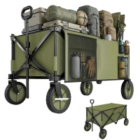 Outsunny Chariot de jardin pliable 4 roues bâche amovible poignée télescopique inclinaison réglable 5 sacs de rangement(m-1)
