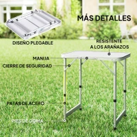 Outsunny Mesa Plegable de Picnic como una maleta para playa camping 60x45x64cm Aluminio Altura Ajustable(m-5)