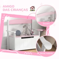 AIYAPLAY Baú de Brinquedos Infantil Banco de Armazenamento para Crianças com Encosto e Tampa Amortecida 68,5x34x58 cm Rosa e Branco(m-5)