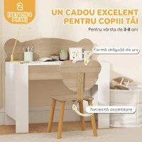 AIYAPLAY Set birou pentru copii cu sertar și scaun cu spătar ursuleț, 3-8 ani, culoare lemn(m-7)