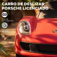 AIYAPLAY Carro sem Pedais para Crianças 18-36 Meses com Licença Porsche, 2 Faróis, Buzina e Som de Arranque, 63x28,5x38 cm, Vermelho(m-4)