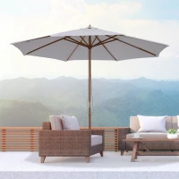Outsunny Sonnenschirm Ø 300 cm, Sonnenschirm mit UV Schutz Balkonschirm aus Holz Strandschirm stabil Marktschirm Sonnenschutz für Strand Terrasse Garten, Weiß(m-2)