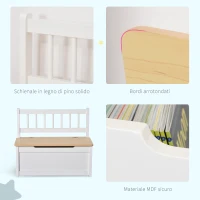 HOMCOM Cassapanca per Bambini 2-5 Anni, 2 in 1 Panca Contenitore in Legno con Schienale e Pistone per Chiusura Sicura, Capacità 40 kg, 60x30x50cm, Bianco e Color Legno(m-7)