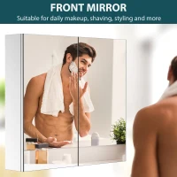 HOMCOM Bathroom Mirror Cabinet, Stainless Steel Wall Mounted  Bathroom Storage Cabinet with Double Doors, 60x55cm(m-4)
