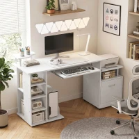 HOMCOM Computer Desk with Drawer Shelves CPU Storage Rack White(m-2)