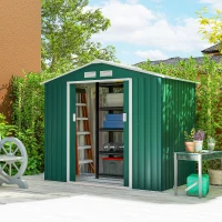 Outsunny Abri de Jardin 2,42 m² - Remise pour Outils avec kit de fondation - cabanon Porte verrouillable - dim. 213L x 130l x 185H cm - tôle d'acier Vert(m-8)