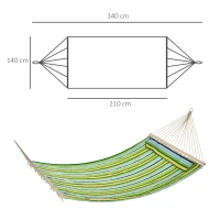 Outsunny Hamaca Colgante de Jardín para 2 Personas Hamaca Ecológico para Camping con Almohada Carga de 180 kg Rayas Azules y Verdes 3,4x1,4m(m-3)