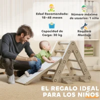 AIYAPLAY Triángulo de Escalada para Niños de 18-48 Meses con Tobogán y Rampa Escalador 130x80x69 cm Gris y Blanco(m-6)