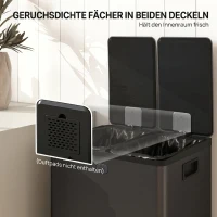 HOMCOM 2 x 28 L Doppelmülleimer, Pedalöffnung, leicht zu reinigen, Edelstahl, Kunststoff, Schwarz(m-5)
