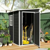 Outsunny 4 x 5FT Garden Storage Shed, Lean to Shed, Lockable Garden Shed with Window, Vent and Plastic Roof, Black(m-10)