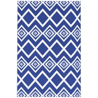 Outsunny Outdoorteppich Terrassenteppich, wetterbeständig, modernes Design, 182 cm x 274 cm x 0,3 cm, Blau + Weiß(m-1)