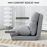 HOMCOM Fotoliu de podea pliabil 3 în 1, transformabil în șezlong și pat, din material cu efect de in, gri(m-6)