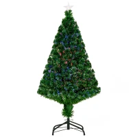 HOMCOM Sapin de Noël Artificiel Lumineux 120H cm Fibre Optique Multicolore + Support Pied 130 Branches étoile Sommet Brillante Vert(m-12)