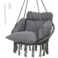 Outsunny Chaise suspendue avec grand coussin rembourré hamac fauteuil suspendu à franges kit de suspension 80 x 60 x 40 cm gris foncé(m-12)