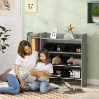 AIYAPLAY Toy Storage Unit with 8 Removable Bins, Storage Shelves, Cabinet, Grey(m-2)