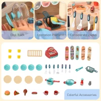 HOMCOM 50 Pcs Kids Kitchen Play set Fast Food Trolley Cart Pretend Playset Toys with Play Food Cashier Register Accessories Gift for Boys Girls Age 3-6(m-5)