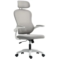 HOMCOM Chaise Bureau Ergonomique, Fauteuil de Bureau en Maille avec Accoudoirs Rabattables, Hauteur Réglable, 64x62x115cm, Gris(m-12)