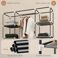 HOMCOM Clothes Storage Organiser with Hanging Rail, Shelves, Portable Wardrobe, Foldable Fabric Wardrobe, Dark Grey(m-6)