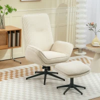 HOMCOM Drehbarer Polstersessel mit Fußhocker, Moderner Recliner-Sessel für Wohnzimmer, Schlafzimmer, Homeoffice, Beige(m-10)