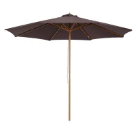 Outsunny Ombrellone da Giardino 3x2.5 m con Palo in Legno e 8 Stecche, Parasole da Esterno in Poliestere, Caffè(m-11)