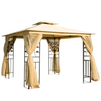 Outsunny Tonnlle de jardin barnum pavillion de jardin 3 x 3 double toit avec moustiquaires amovibles imperméable beige(m-12)