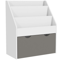AIYAPLAY Bibliothèque pour enfants Multi-Rangement avec 3 niveaux d'étagères et un tiroir, 62,5L x 30l x 70H cm, gris et blanc