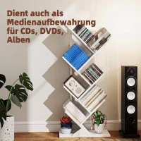 HOMCOM Bücherregal Standregal mit 7 Ebenen Schmal Regal im Baumform für Büro, Rustikal Weiß(m-6)