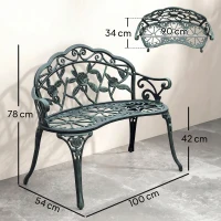 Outsunny Panca da Giardino 2 Posti in Ghisa e Alluminio, Stile Rétro con Decorazioni Floreali, Resiste alle Intemperie(m-3)
