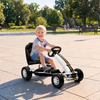 AIYAPLAY Kart a Pedais para Crianças +3 Anos com Assento Ajustável, Volante, Travão de Mão, Estrutura em Alumínio e Aço, 30 kg, Branco(m-10)