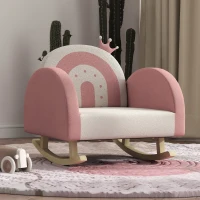 AIYAPLAY Kindersessel Schaukelstuhl, Kronen-Dekoration, Regenbogenmuster, Samt, Holz, 50x47x49 cm, Rosa(m-9)