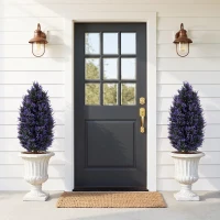 HOMCOM Set of 2 Artificial Lavender Flowers, Indoor Outdoor Fake Plants with Stakes, UV Resistant for Garden,  90 cm, Blue(m-13)