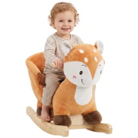 AIYAPLAY Cheval à bascule cerf en peluche avec sons d'animaux, ceinture de sécurité et butées anti-basculement, marron(m-13)