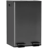 HOMCOM 2 x 28 L Doppelmülleimer, Pedalöffnung, leicht zu reinigen, Edelstahl, Kunststoff, Schwarz(m-12)