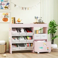 AIYAPLAY Kids Toy Storage Unit with 11 Bins, Cabinet, Top Shelves, 3 Stickers, for Nursery, Playroom, Pink(m-10)