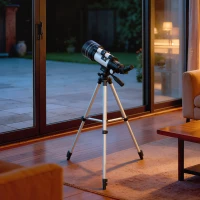 Outsunny Telescópio com  Abertura de 70 mm 30X-300X 300 mm Lente Barlow 3X Nível e Tripé Ajustável 76x76x133 cm Branco e Preto(m-9)