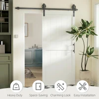 HOMCOM 183cm Sliding Barn Door Kit, Sliding Door with Track, Hardware, Upgraded Rollers and Floor Guide, Handle, White(m-6)