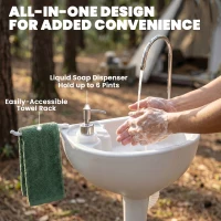 Outsunny Portable Camping Sink with Running Water and Wastewater Tank, Hand Wash Basin with Rolling Wheels, Foot Pump, Soap Dispenser for Outdoor Events, Gatherings, Picnic(m-6)
