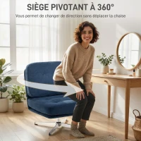 HOMCOM Fauteuil salon sans accoudoir chaise pivotante en tissu chenille assise large, pieds croisés 70 x 87 x 84 cm bleu foncé(m-7)