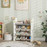 AIYAPLAY Raft pentru jucării cu 4 niveluri, 9 recipiente și cârlig lateral, din HDPE, 77x42x94 cm, alb crem(m-10)