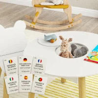 AIYAPLAY Set cu masă și 2 scaune pentru copii, spătar ursuleț, măsuță cu spațiu de depozitare, alb(m-7)