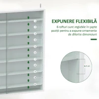 HOMCOM Vitrină pentru obiecte cu 6 rafturi reglabile, din PAL, cu uși din sticlă, 80 x 9,5 x 83 cm, alb(m-4)
