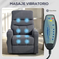 HOMCOM Sillón Levanta Personas con 8 Punto de Masaje Reposapiés Mando a Distancia y Bolsillo Lateral 83x92x110 cm Gris(m-5)