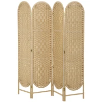 HOMCOM Biombo Separador de Ambientes 4 Paneles 160x170 cm con Parte Superior Arqueada Tejido a Mano Divisor Plegable Natural(m-11)