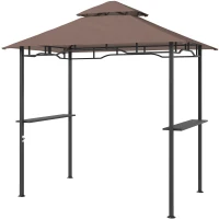 HOMCOM Pavillon abri tonnelle de Jardin pour Barbecue Double Toit 2 tablettes incluses Tissu Polyester Acier 2,5 x 1,5 m Chocolat(m-8)
