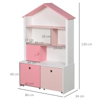 HOMCOM Libreria Scaffale Portagiochi Rosa per Cameretta Bimbi e Ragazzi con 2 Cassetti Estraibili, 80 x 34 x 130 cm(m-3)