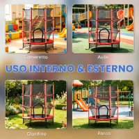 HOMCOM Trampolino Elastico per Bambini Ø1.6x1.9 m con Rete di Sicurezza e Pali Imbottiti, Età 3-10 Anni, Rosso(m-8)
