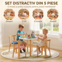 AIYAPLAY Set masă și scaune pentru copii 3-8 ani, 5 piese, cu margini rotunjite, din lemn multicolor(m-4)