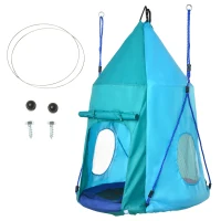 Outsunny Altalena da Giardino con Tenda per Bambini da 3-8 Anni, Ø100cm e Corde Regolabili, Blu(m-11)
