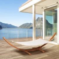 Outsunny Hamac de jardin avec support en bois hamac sur pied 1 personne 3,92L x 1,2l x 1,1H m coloris crème marron(m-10)